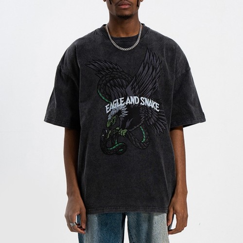 Design T-shirts Vintage White Ink Print Washed T-shirts
