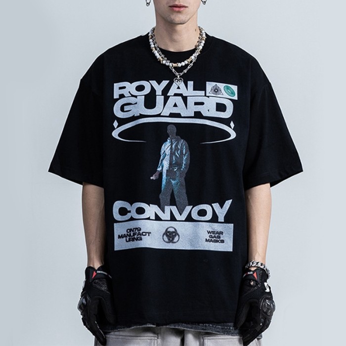 Großhandel T-Shirts mit gewaschenem Druck, Oversize-Baumwolle, Herren-T-Shirts mit Zukunftstechnologie