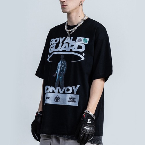 Wholesale Tshirts Washed Printing Oversize Cotton Men's Future Technology Tshirts