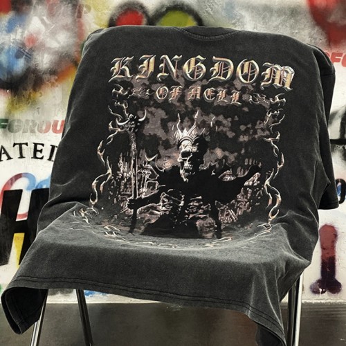 Factory Custom Tshirts Skeletons Pattern Print Acid Washed Oversize Cotton Vintage Dark Tshirts