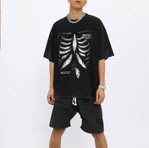 Стираные футболки с принтом на заказ, производитель одежды, хлопковая футболка с принтом скелета DTG, футболка большого размера