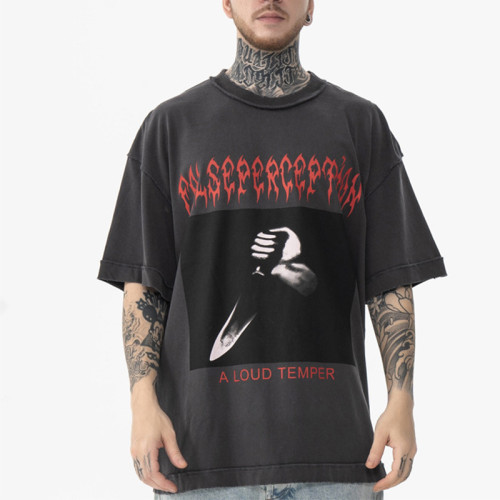 Винтажные футболки с поставщиком, мужские футболки с темным насилием, винтажная футболка большого размера из 100% хлопка с принтом
