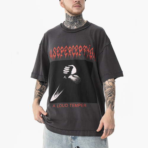 Supplier Vintage Tshirts Dark Violence Men's Tshirts Printed Wash Oversize100% Cotton Vintage Tshirt