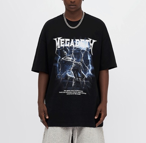 Herstellung individueller T-Shirts, bedrucktes, übergroßes Skelett-T-Shirt aus 100 % Baumwolle mit Säurewaschung