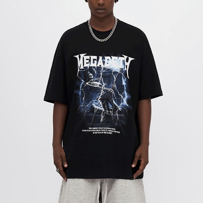 Herstellung individueller T-Shirts, bedrucktes, übergroßes Skelett-T-Shirt aus 100 % Baumwolle mit Säurewaschung