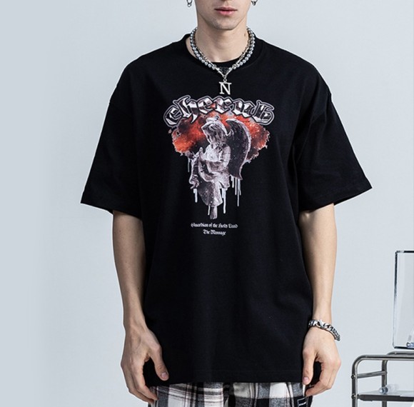 Custom T-shirt Direct Injection Printing 100% Cotton Angel Print T-shirt For Men