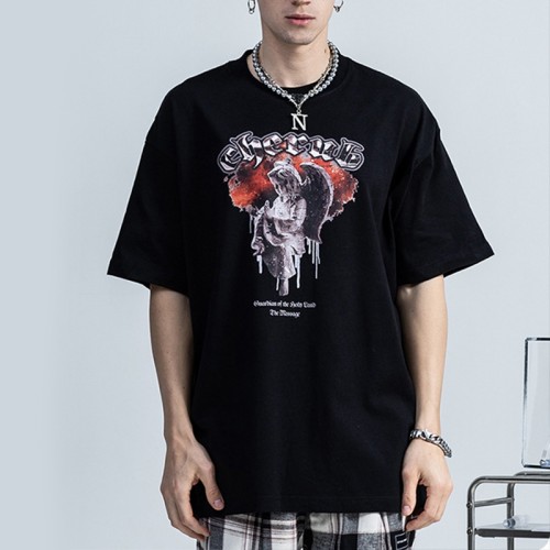Benutzerdefiniertes T-Shirt mit Direkteinspritzdruck aus 100 % Baumwolle mit Engelsdruck für Herren
