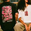 Factory Rose Printing Cotton Tshirt Dark Rhinestone Summer Printing  Men Short Sleeve T-Shirts