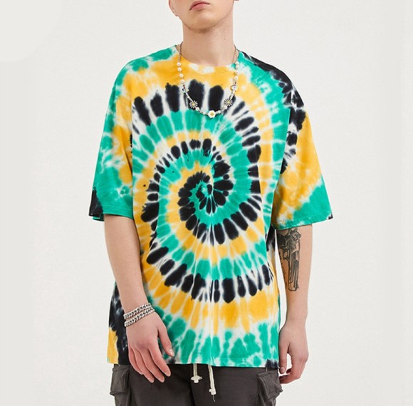 Custom Tshirts Three-Color Whirlpool Tie Dye Oversize Cotton Tshirts