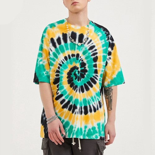 Benutzerdefinierte T-Shirts Dreifarbige Whirlpool Tie Dye Oversize-Baumwoll-T-Shirts