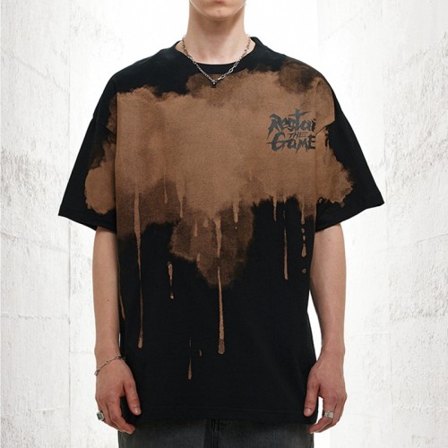 Factory Custom T-Shirts Sommer Unregelmäßiges Sprühen Übergroße, dunkle T-Shirts aus Baumwolle
