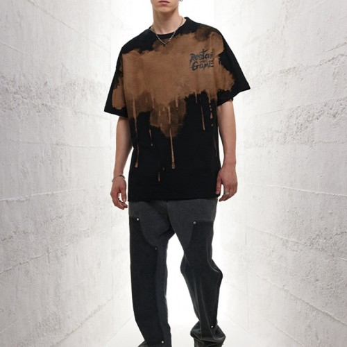 Фабричные футболки на заказ, летние хлопковые темные футболки большого размера с нерегулярным распылением