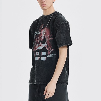Custom Tshirts Summer Irregular Men Acid Wash Tshirts Vintage Oversized Fit Cotton Dark Tshirts