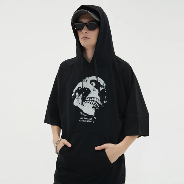 Herstellung individueller T-Shirts, bedrucktes Skelett-Vintage-T-Shirt aus 100 % Baumwolle mit Säurewaschung