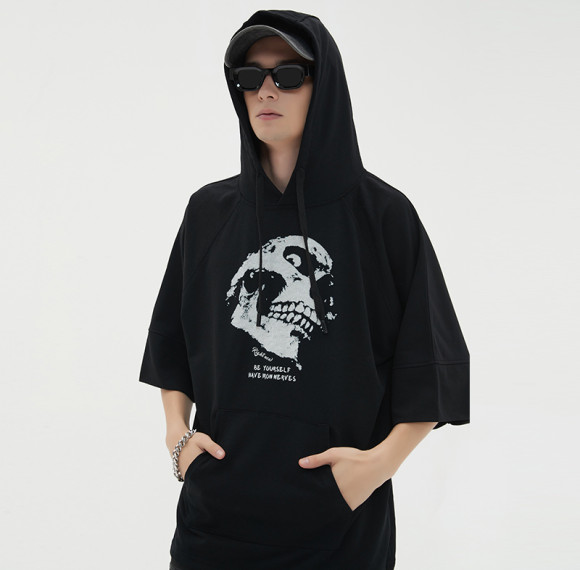 Herstellung individueller T-Shirts, bedrucktes Skelett-Vintage-T-Shirt aus 100 % Baumwolle mit Säurewaschung