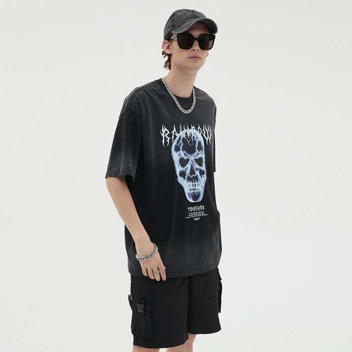 Custom Vintage Wash Tshirts Service Men's T-shirt Acid Wash Oversize 100% cotton Skeletons T-shirt