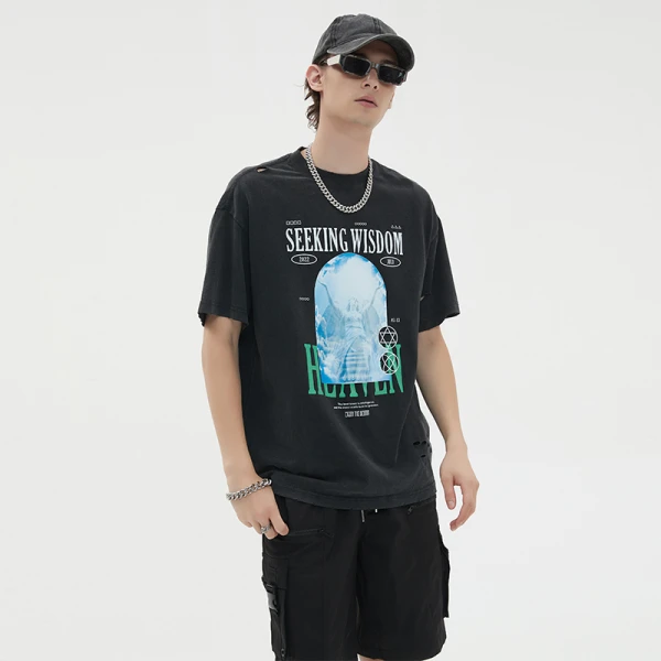Individuelles Design, personalisierte Muster-T-Shirts aus 100 % Baumwolle, Acid Wash Tshrits Herren