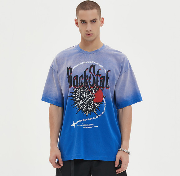 Herren-T-Shirt mit individuellem Logo, Direkteinspritzdruck, T-Shirt aus 100 % Baumwolle mit Farbverlaufswaschung