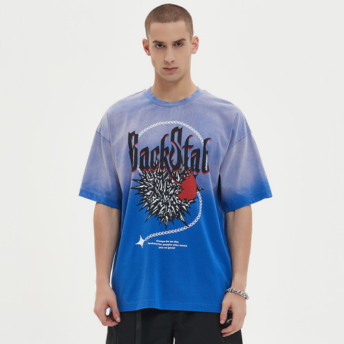 Herren-T-Shirt mit individuellem Logo, Direkteinspritzdruck, T-Shirt aus 100 % Baumwolle mit Farbverlaufswaschung