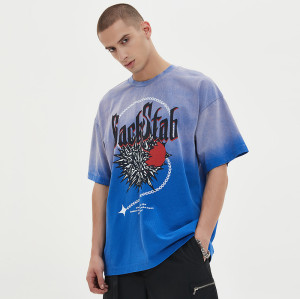Мужская футболка с логотипом на заказ, прямая инъекция печати, футболка из 100% хлопка с градиентной стиркой