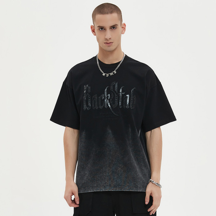 Custom Service Herren-T-Shirt, 100 % Baumwolle, Vintage-Waschungs-Patches-T-Shirt