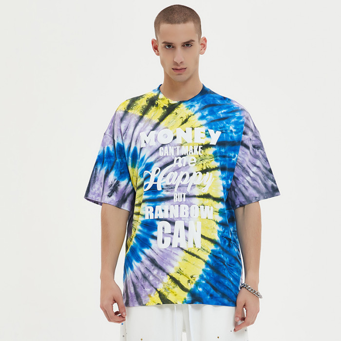 Großhandel Tie-Dye-T-Shirts, individuelle Herren-T-Shirts mit übergroßem Puff-Print aus Baumwolle