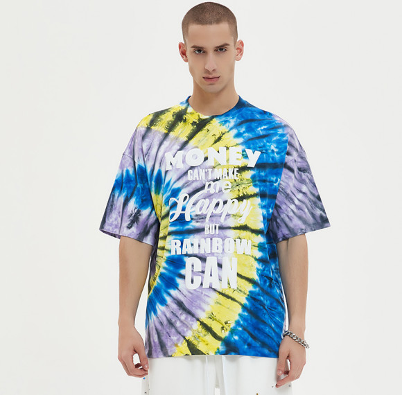 Großhandel Tie-Dye-T-Shirts, individuelle Herren-T-Shirts mit übergroßem Puff-Print aus Baumwolle