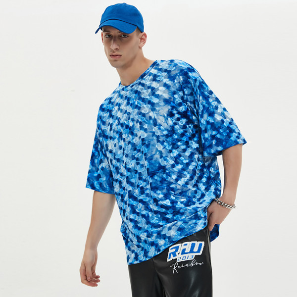 Customized Men's T shirt Pleated texture Oversize Velvet T shirt