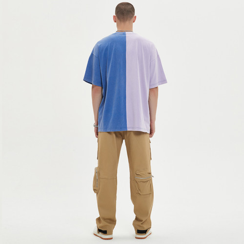 Мужская темная футболка с логотипом на заказ, потертое полотенце из 100% хлопка, вышивка, контрастная футболка с блокировкой цвета