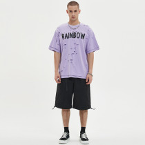 Factory Printing Cotton Tshirt Dark Summer Holes Men Short Sleeve Ripped T-Shirts
