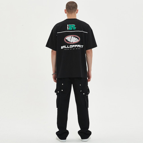 Фабричная футболка из 100% хлопка с темными стразами и летним принтом для мужчин с короткими рукавами
