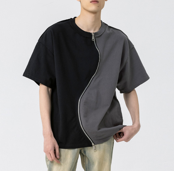 Herstellung von kundenspezifischen T-Shirts mit Reißverschlussnähten, Kollisionsfarben-Blcok-Kontrast-T-Shirts