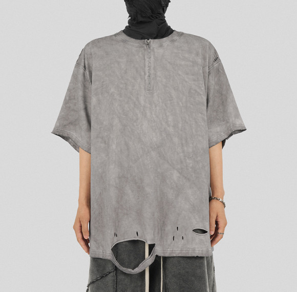 Benutzerdefinierte Vintage-T-Shirts im Used-Look. Benutzerdefinierte Herren-T-Shirts mit übergroßem Reißverschluss aus Baumwolle