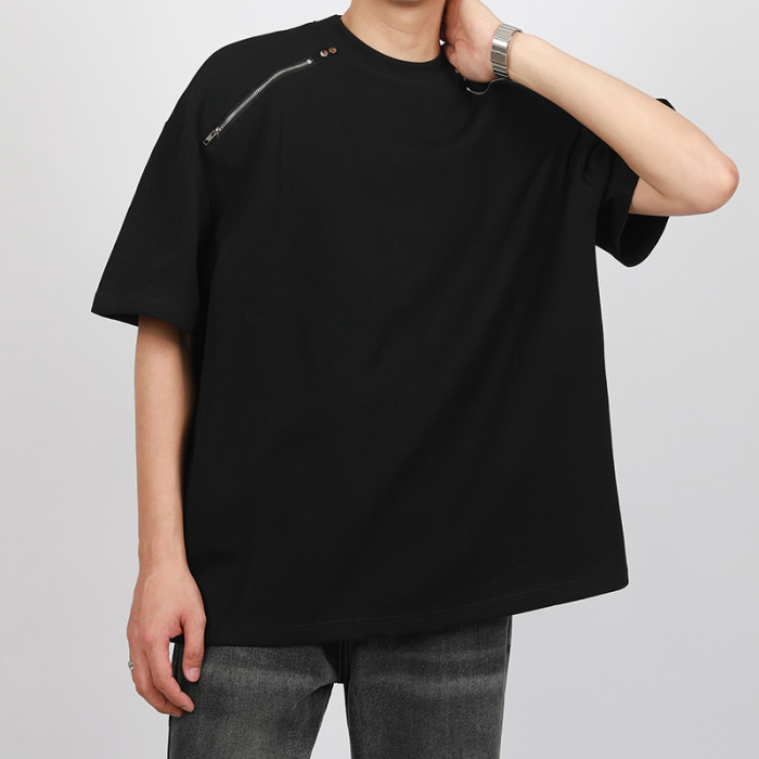 Manufacturing Tshirts Schwarze, übergroße Baumwoll-T-Shirts mit Reißverschluss für Herren