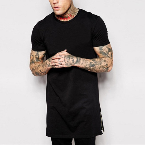 Customized Tshirts Men's Black Private Label Cotton Longline Zipper Tshirts