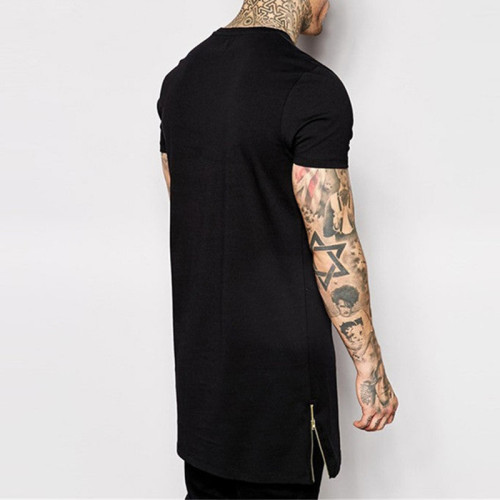 Индивидуальные футболки мужские черные хлопковые длинные футболки с застежкой-молнией под собственной торговой маркой