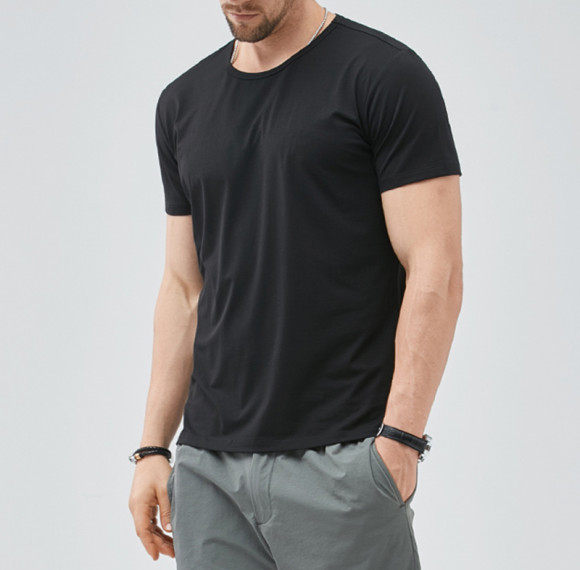 Custom Modal Tshirt 180GSM Short Sleeve Slim Fit Dark Men Tshirt