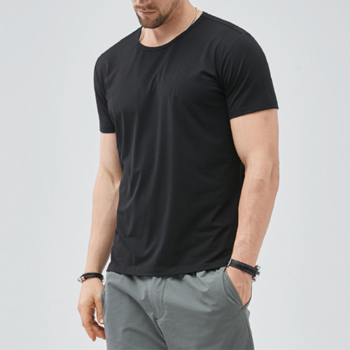 Пользовательская модальная футболка 180GSM с коротким рукавом Slim Fit Темная мужская футболка