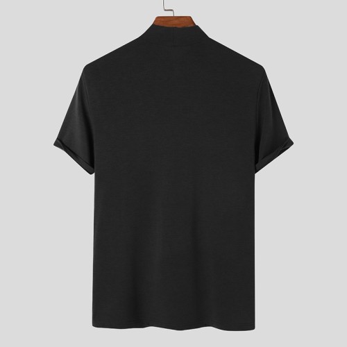 Großhandel einfarbiges Baumwoll-T-Shirt, einfarbig, 180 g/m², Sommer-Herren-T-Shirt mit hohem Kragen, schmaler Passform