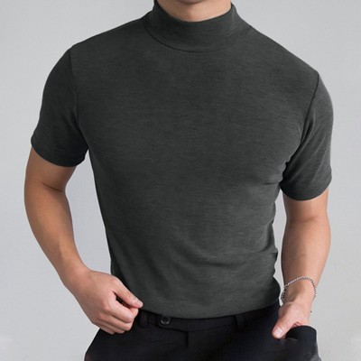 Wholesale Plain Cotton Tshirt Solid Color 180GSM Summer High Collar Men Skinny Fit Tshirt