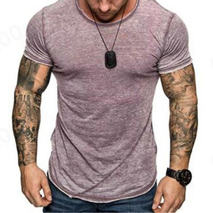 Customized Slim Fit T-shirt Solid Color Round Neck Men's Hem Zipper T-shirt