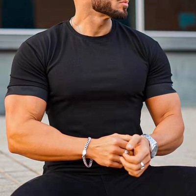 Custom Sports Fitness T-shirt Men's Solid Color T-shirt Youth Trend Slim Morning Running Clothes