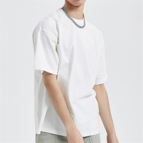 OEM/ODM individuelle dunkle T-Shirts | Herren-T-Shirts mit Distressed-Saum | T-Shirts aus gewaschener Baumwolle mit einfarbigem Muster (250 g/m²).