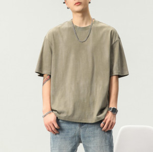 Производитель футболок с гибкой настройкой | Мужские винтажные хлопковые футболки из ледяного шелка с однотонным узором и логотипом на заказ