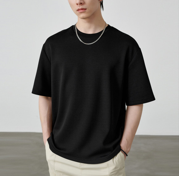 T-Shirts Private Anpassung | Herren T-Shirt aus Seide und Baumwolle | Dunkles T-Shirt aus schnell trocknendem Modal mit Rundhalsausschnitt