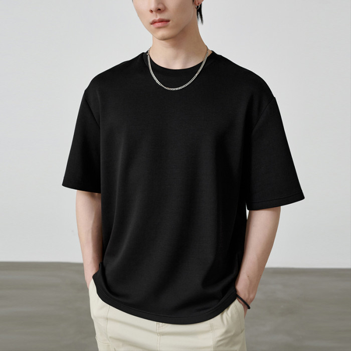 T-Shirts Private Anpassung | Herren T-Shirt aus Seide und Baumwolle | Dunkles T-Shirt aus schnell trocknendem Modal mit Rundhalsausschnitt