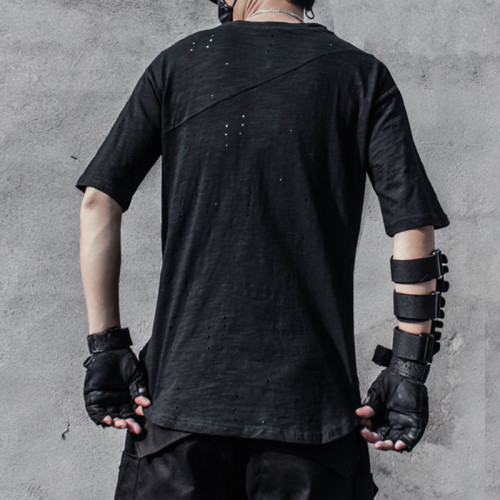 Manufacturing Custom T-shirt 190g Dark Slim Fit Patchwork Zipper T-shirt