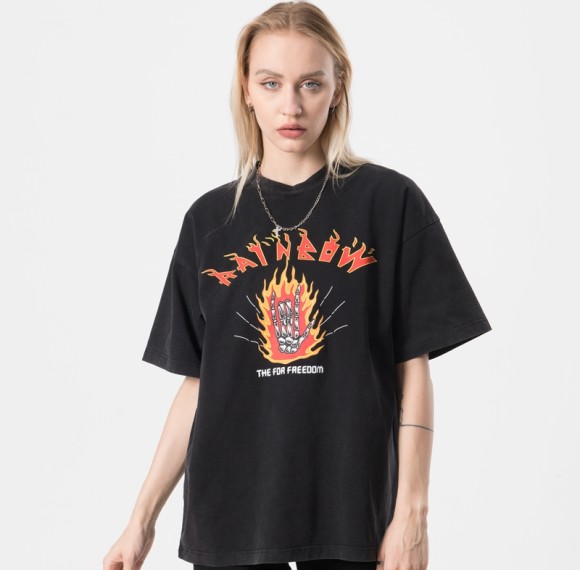 Custom Wholesale Vintage Tshirt | Women 100% Cotton Hot Transfer Printed Wash Skeleton Tshirt