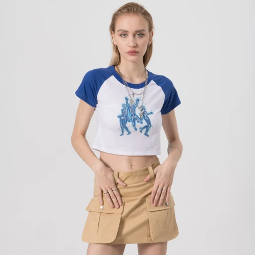 Maßgeschneiderte Crop Top Damen Skelett Hot Transfer Print Crop T-Shirts