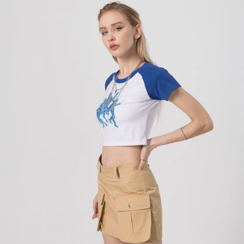 Maßgeschneiderte Crop Top Damen Skelett Hot Transfer Print Crop T-Shirts